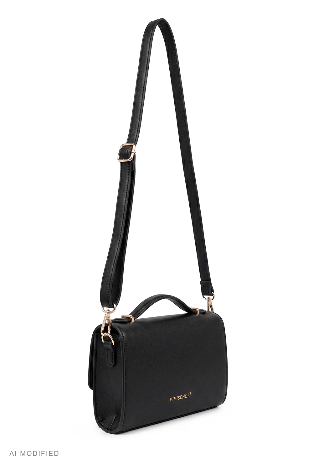 Vivisence Umhängetasche Damen Kunstleder Schultertasche Klappe, schwarz