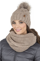 Vivisence Damen Bommelmütze Und Loop-Schal Mit Bommel Ideal Für Wintertage 7014, beige