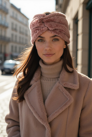 Vivisence Women Headband Soft Fluffy Knit Twist Front Cozy Warmth For Cold Days, powder pink