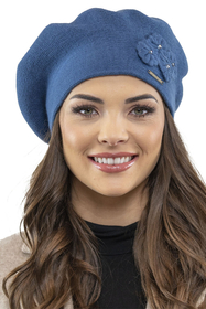 Vivisence Women's Beret Stylish And Elegant With Classic Design And Floral Decoration Made From Warm And Soft Wool For Ladies Perfect For Winter And Everyday Use, Blue