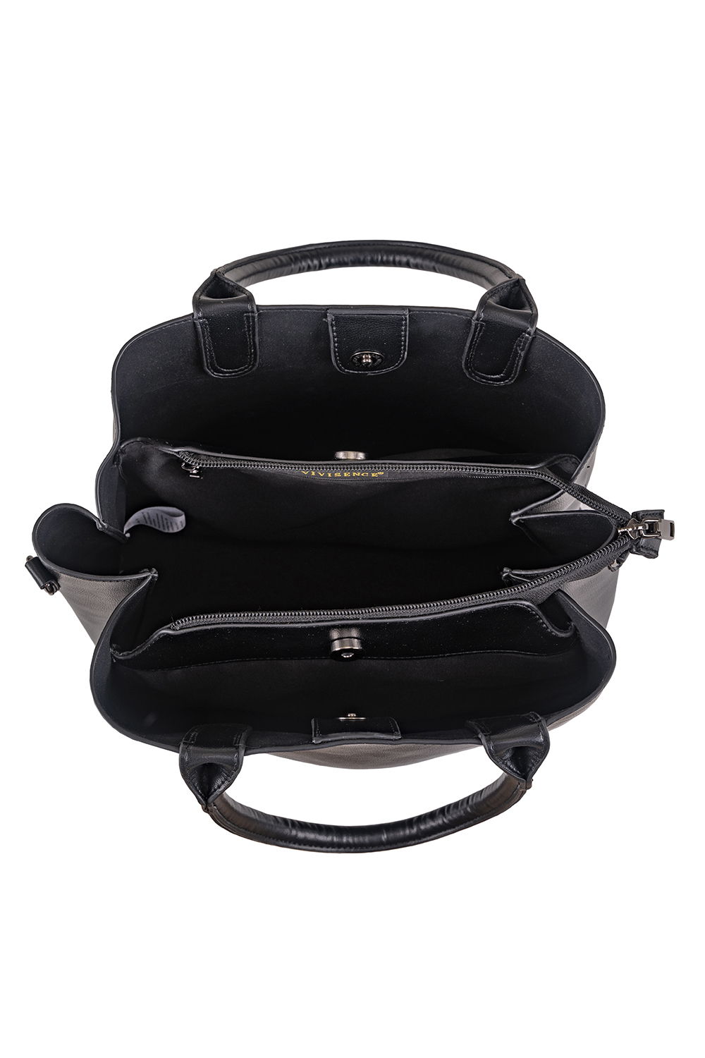 Vivisence Women's Tote Bag Triple Compartment Magnetic Closure, black