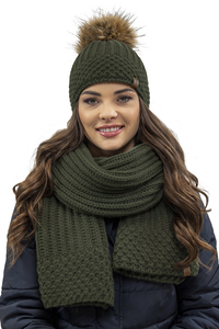 Vivisence Stylish Winter Set Including Warm Hat With Pompom And Matching Scarf Made From Warm And Soft Fleece-Lined Fabric Ideal For Cold Winter Days, green