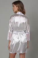 Vivisence Morgenmantel Satin Mit Spitze Bindegürtel Für Elegante Abendroutine 5031, weiß