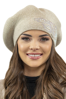 Vivisence Beret With Zirconia Applique Ideal For Cold Days 7051, beige