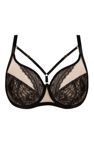 Vivisence Damen Bügel-BH Softcup Spitze Mit Dekobändern Verstellbare Träger Schleife Netz Cups Transparent Roségold Details Lingerie Vollschale Unterwäsche, schwarz
