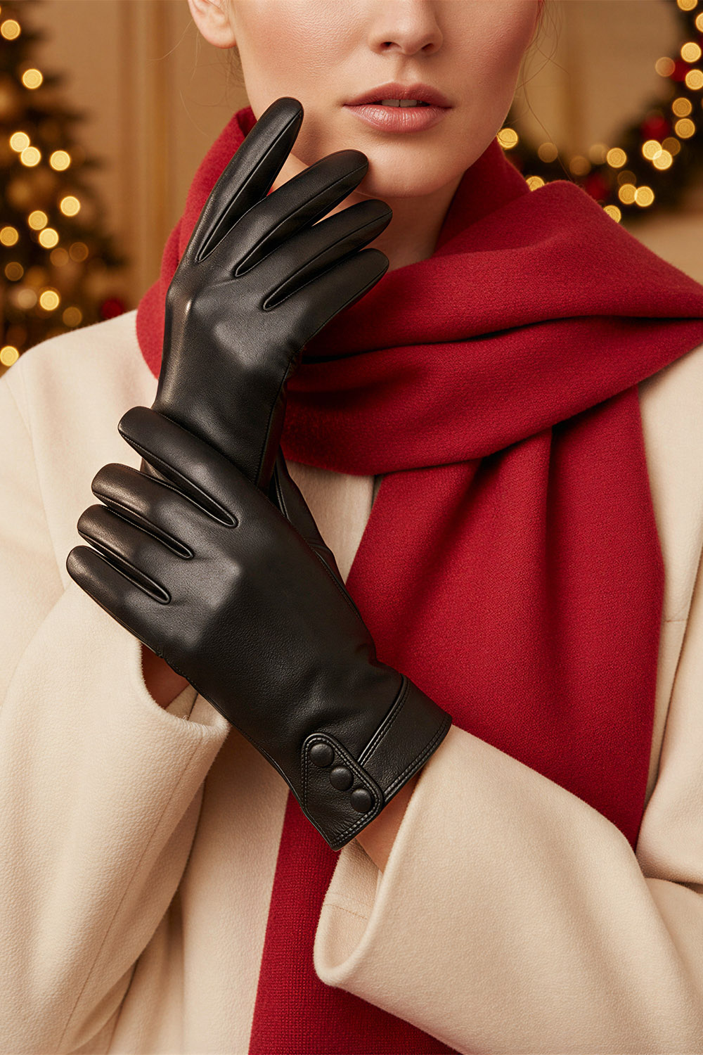 Vivisence Damen Winter Lederhandschuhe Mit Wollfutter Für Wärme Im Alltag, Schwarz