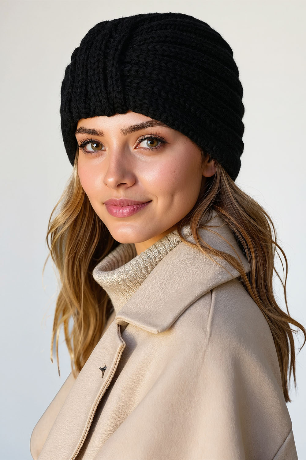 Vivisence Women Winter Beanie Merino Wool Cotton Knit Warm Cozy Comfort, Black