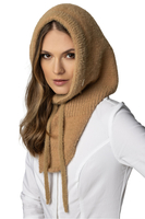Women's Hood And Gloves for Winter and Autumn Set Stylish Balaclava Warm And Functional For Cold Weather Comfort With Soft Yarn And Elegant Tinsel Detail 7097Kmpl, carmel