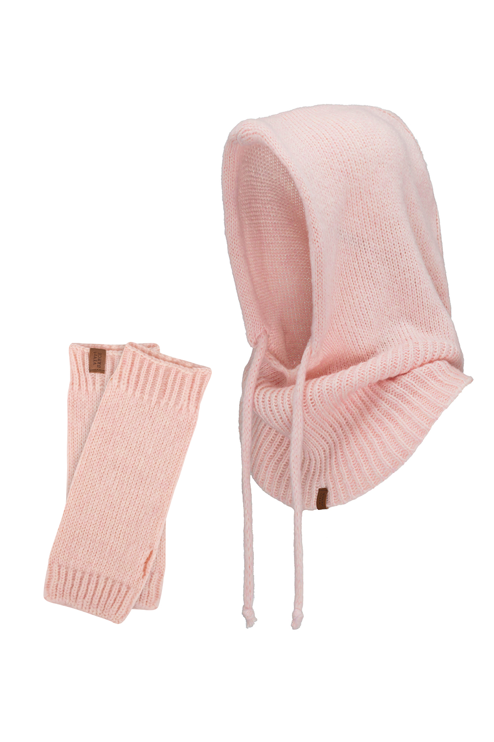 Vivisence Women Winter Hood And Gloves Set Merino Wool Knit Warm And Cozy, Pink