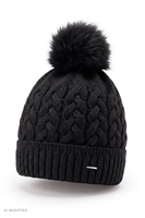 Vivisence Damen Mütze Merinowolle Seide Grobstrick Winter, schwarz