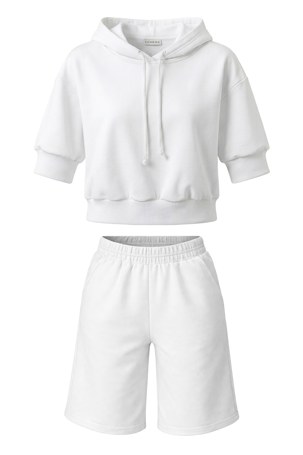 Vivisence Femme Ensemble Short Et Sweat À Capuche Coton Confort À La Maison, blanc