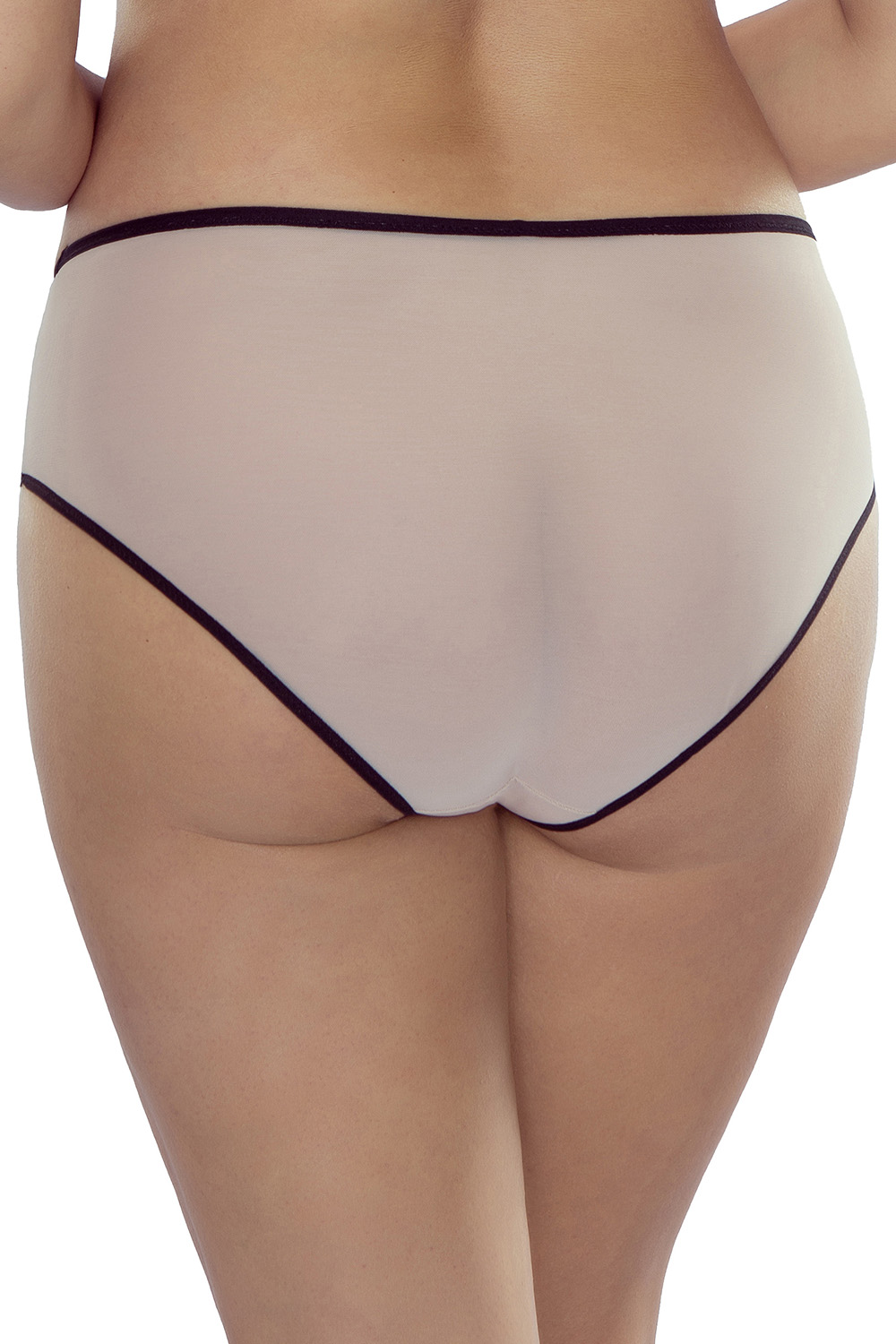 Vivisence Culotte Slip Élégante Femme Avec Coupe Couvrante Taille Classique Ornée De Broderie Sur Tulle Et Passepoil Noir Présentée Dans Un Coffret Cadeau 1072, beige-noir