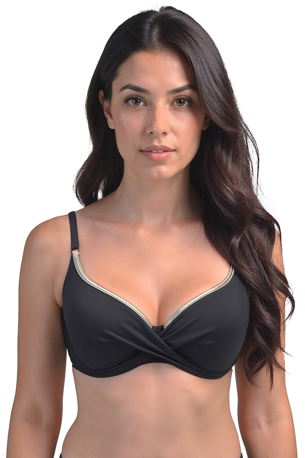 Vivisence Bikini Push Up BH Verstellbare Träger Ideal Für Strand Schwimmbad 3222, schwarz-golden