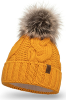 VIVISENCE Wintermütze mit Bommel Damen Warmes Ideal Für Kalte Wintertage 7014, honig