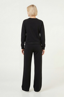 Vivisence Women’s 2 Piece Lounge Set, Crew Neck Sweatshirt and Flared Trousers with Pockets, Soft Stretch Co Ord Set, black