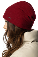 Vivisence Damen Mütze Wolle Falten Fleece Gefüttert Bequem Alltag Winter 7085, weinrot