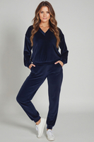 Vivisence Pantalon Femme Décontracté Coupe Ample Taille Élastique Poches Latérales Chevilles Resserrées Tenue Confort Détente Maison Loisirs Lounge Jogging, bleu foncé