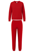 Vivisence Women's Tracksuit Two Piece Lounge Set With Classic Sweatshirt And Tapered Joggers Featuring Elastic Waist Ribbed Cuffs And Side Pockets For Everyday Comfort 9204kmpl, Red