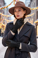 Vivisence Damen Winter Lederhandschuhe Mit Wollfutter Für Wärme Im Alltag, Schwarz