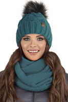 Vivisence Bonnet Femme Et Écharpe Pour L'automne et L'hiver À Pompon Cache-cou Ensemble Classique En Fils Chauds Avec Doublure En Polaire Parfait Pour Les Journées Froides 7014, turquoise foncé