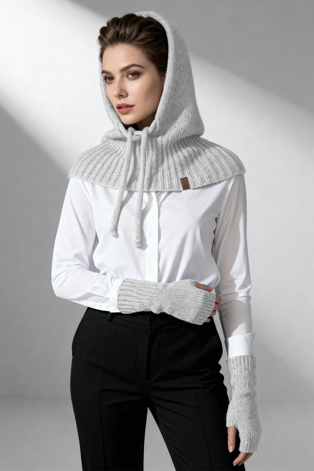 Vivisence Femme Ensemble Hiver Cagoule Et Gants Laine Mérinos Confort Thermique, gris