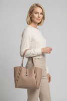 Vivisence Women’s Shoulder Bag, Structured Tote Handbag with Magnetic Flap, Everyday Faux Leather Shopper with Inner Pouch for Work, Office and Daily Use, beige