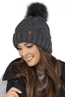 Vivisence Damen Bommelmütze Und Loop-Schal Mit Bommel Ideal Für Wintertage 7014, dunkelgrau