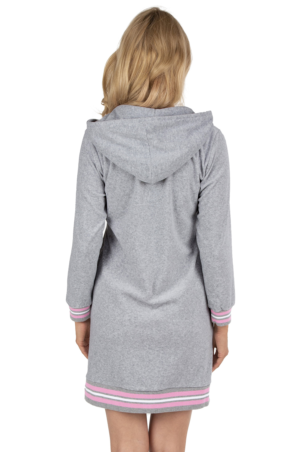 Vivisence Femme Peignoir Court Capuche Zippé Douillet Poches Bord Côtes 5018, gris-rose