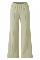 Vivisence Women’s Pull On Trousers, Soft Knit Smart Casual Trousers with Front Crease, Flared Leg and Side Pockets, olive
