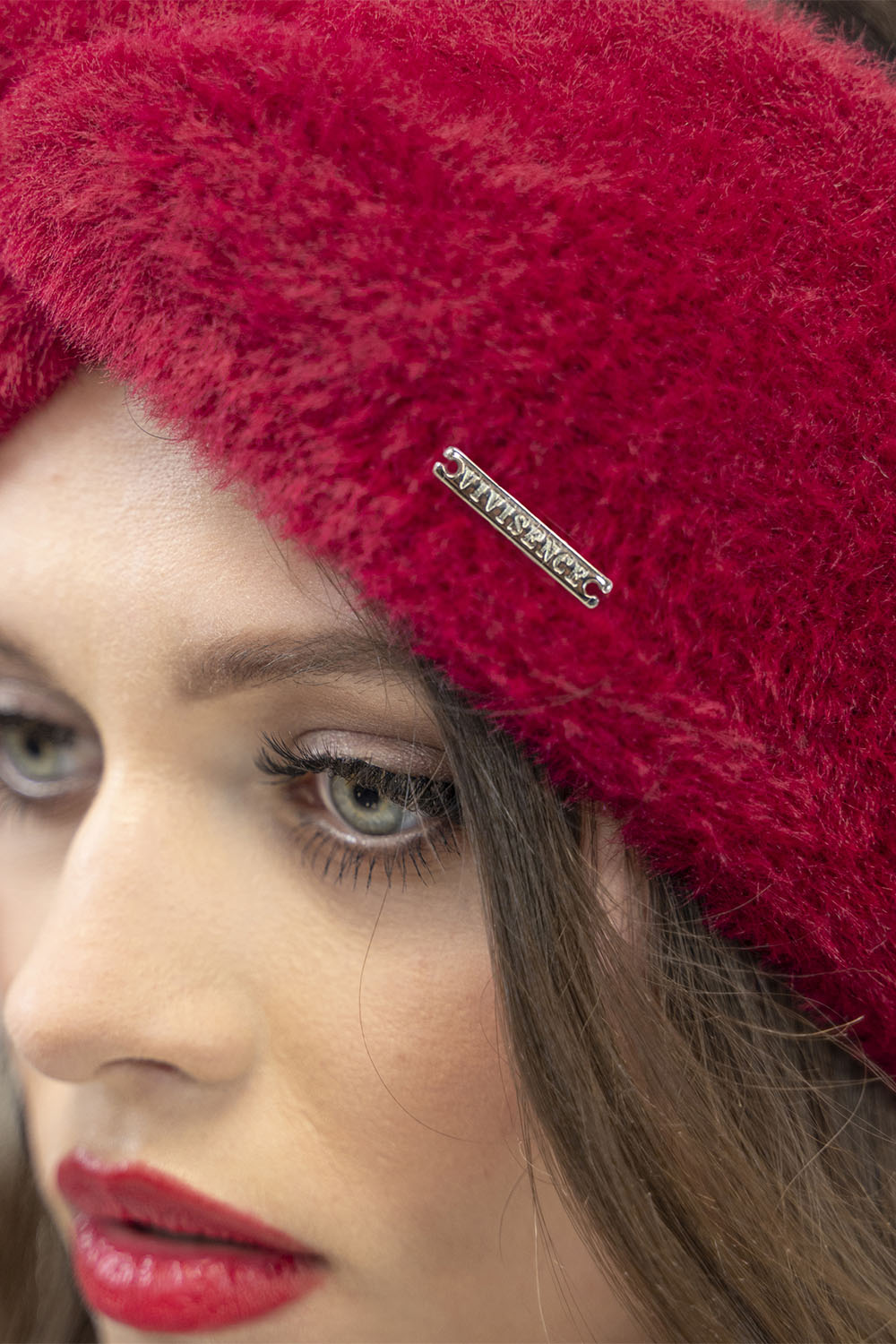 Vivisence Fluffy Lined Twisted Headband For Women Warm Autumn Winter 7093, maroon