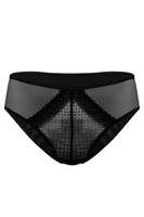 Vivisence Damen Slip Spitze Netz Schleife Klassisch Elegant Transparent 1041, beige-schwarz