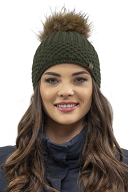 Vivisence Bonnet Et Écharpe Femme Pour L'automne et L'hiver Ensemble En Fil Chaud Avec Doublure En Polaire Anti-Statique Et Pompon En Fausse Fourrure Parfait Pour Les Froids Jours 7016Kmpl, vert