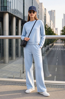 Vivisence Women’s 2 Piece Lounge Set, Crew Neck Sweatshirt and Flared Trousers with Pockets, Soft Stretch Co Ord Set, sky blue