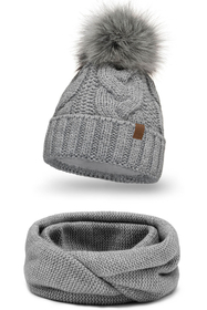 Vivisence Stylish Women's Winter Set Including Pompom Hat And Cozy Snood Scarf Made From Soft And Warm Fabric Smooth Fleece Lining Ideal For Cold Days, light grey