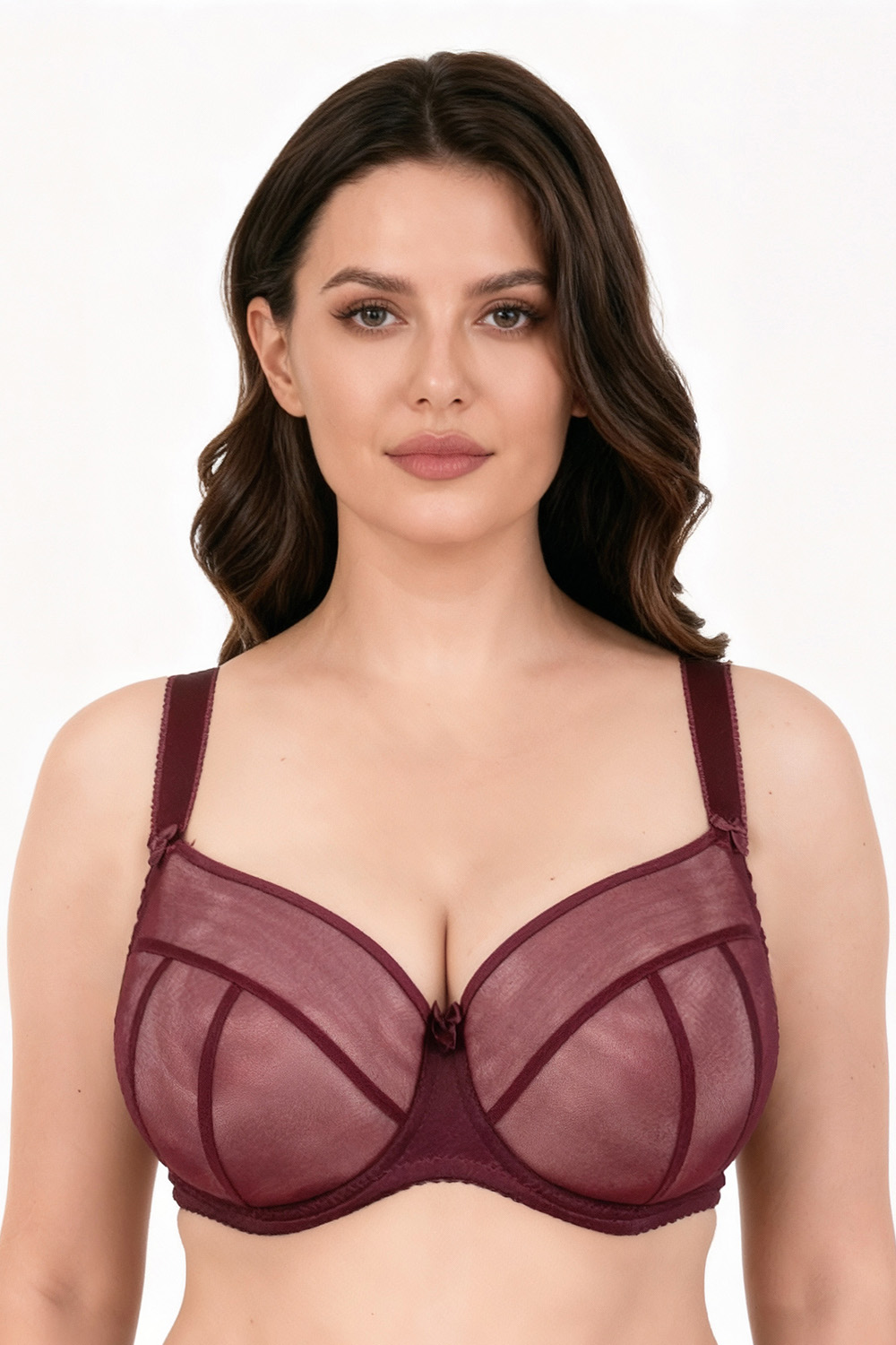Vivisence Soutien Gorge Femme Non Rembourré À Armatures Tulle Maintien Naturel, bordeaux