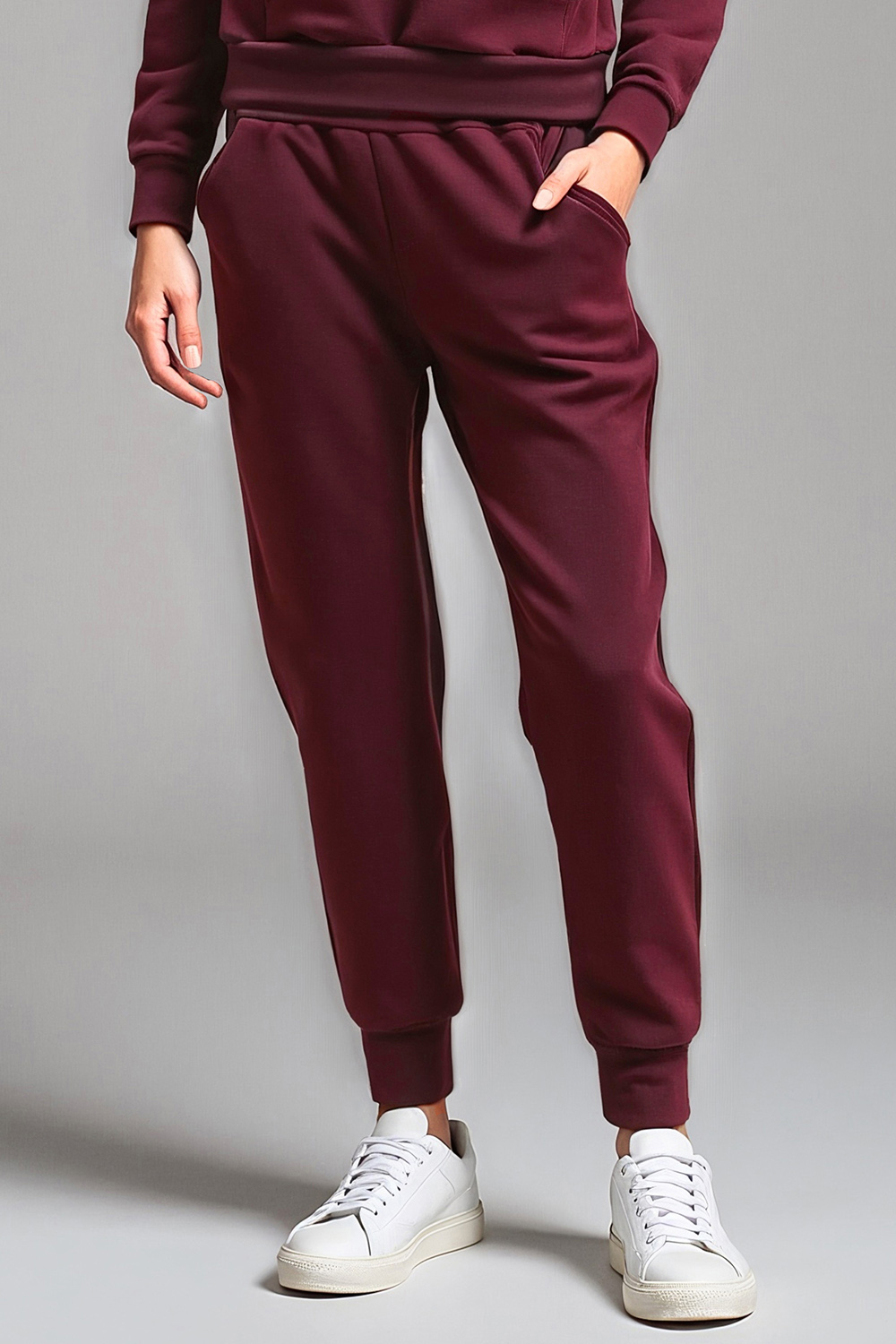 Vivisence Womens Sweatpants Cotton Ribbed Cuffs Loungewear Casual 9103, maroon
