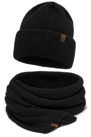 Vivisence Femme Ensemble Bonnet Echarpe Hiver Laine Merinos Douce Chaleur, noir