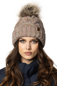 Vivisence Stylish Women's Winter Set Including Pompom Hat And Cozy Snood Scarf Made From Soft And Warm Fabric Smooth Fleece Lining Ideal For Cold Days, brown melange