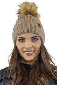 Vivisence Women's Winter Hat With Pom Pom Autumn Style Warm Yarn 7042, beige