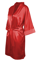 Vivisence Women Satin Robe V Neck Three Quarter Sleeve Tie Waist Short Gift, Red