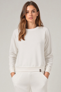 Vivisence Women Crewneck Sweatshirt Soft Knit Pullover Everyday Comfort, white