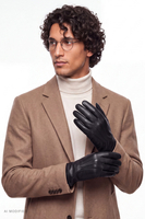 Vivisence men's leather gloves with wool lining, black