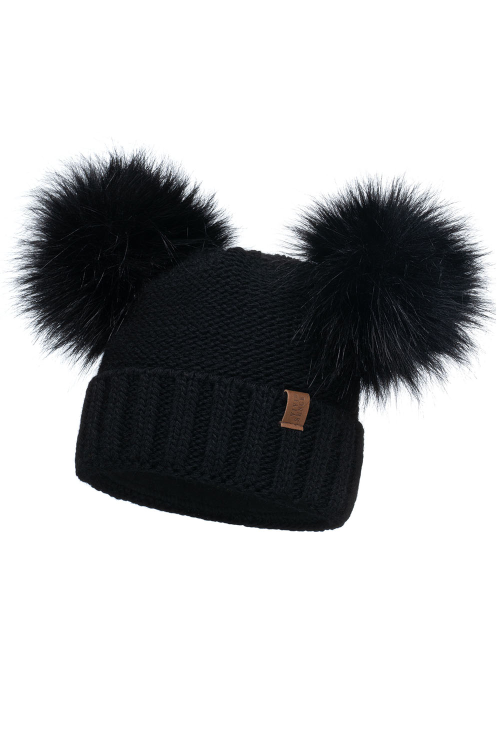 Vivisence Bonnet Femme Hiver Avec Deux Pompons En Fil Chaud Antistatique 70106, noir