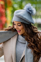 Vivisence Damen Baskenmütze Schal Set Bommel Wolle Warm Elegant Winter 7035Kmpl, hellgrau