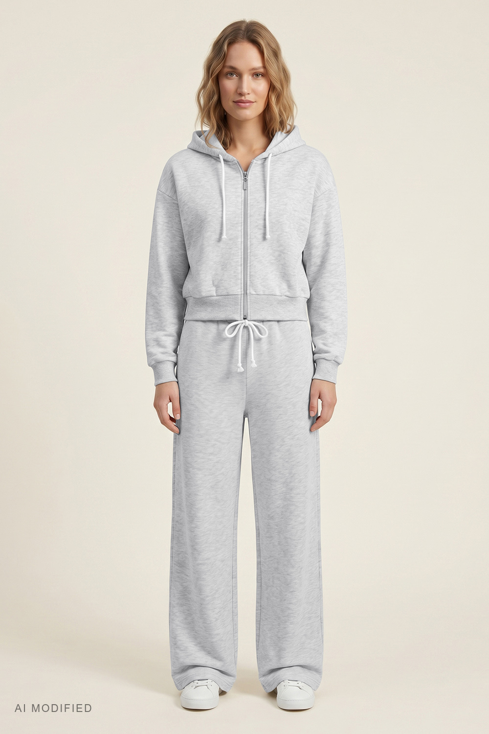 Vivisence Women Tracksuit Set Zip Hoodie And Pants Soft Cotton For Daily Comfort, grey melange