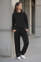 Vivisence Womens Sweatshirt Cotton Long Sleeve Everyday Loungewear 9004, black