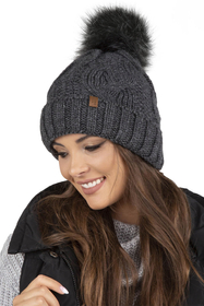 Vivisence Stylish Women's Winter Set Including Pompom Hat And Cozy Snood Scarf Made From Soft And Warm Fabric Smooth Fleece Lining Ideal For Cold Days, dark grey