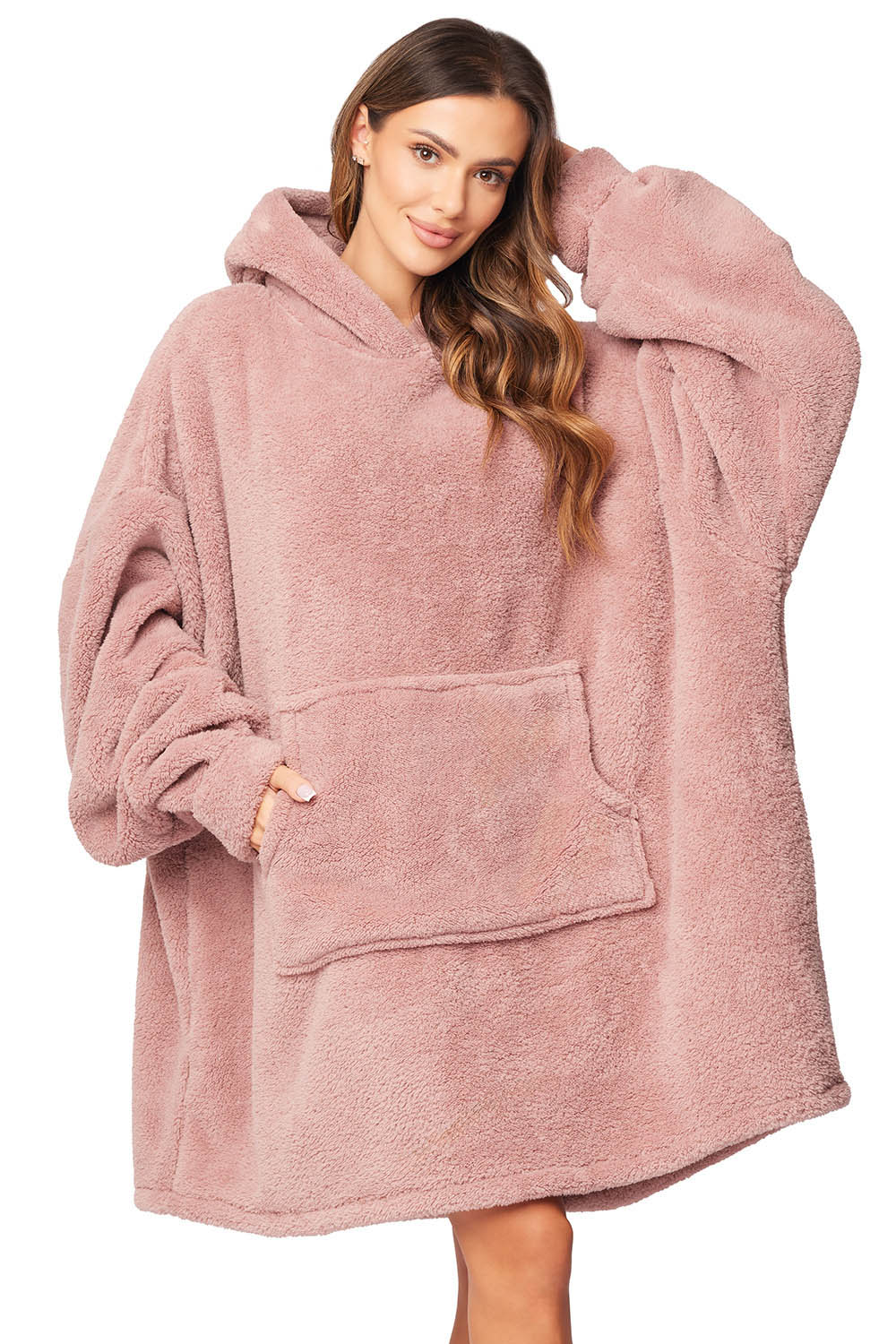Vivisence Damen Deckenpullover Kapuze Langarm Warm Flauschig One Size 5028, pink