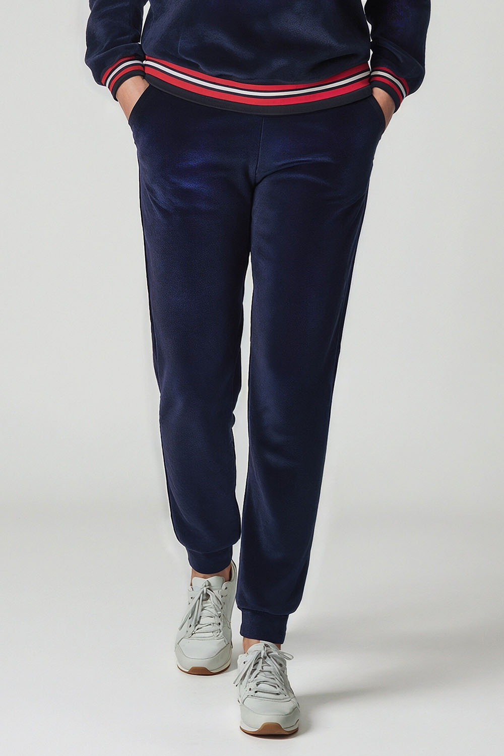 Vivisence Women Joggers Cotton Knit Pockets Elastic Waist Lounge Trousers 9101, dark blue