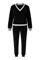 Vivisence Damen Trainingsanzug Set Velour Mit Taschen Für Komfort Beim Freizeitlook 9201, Schwarz